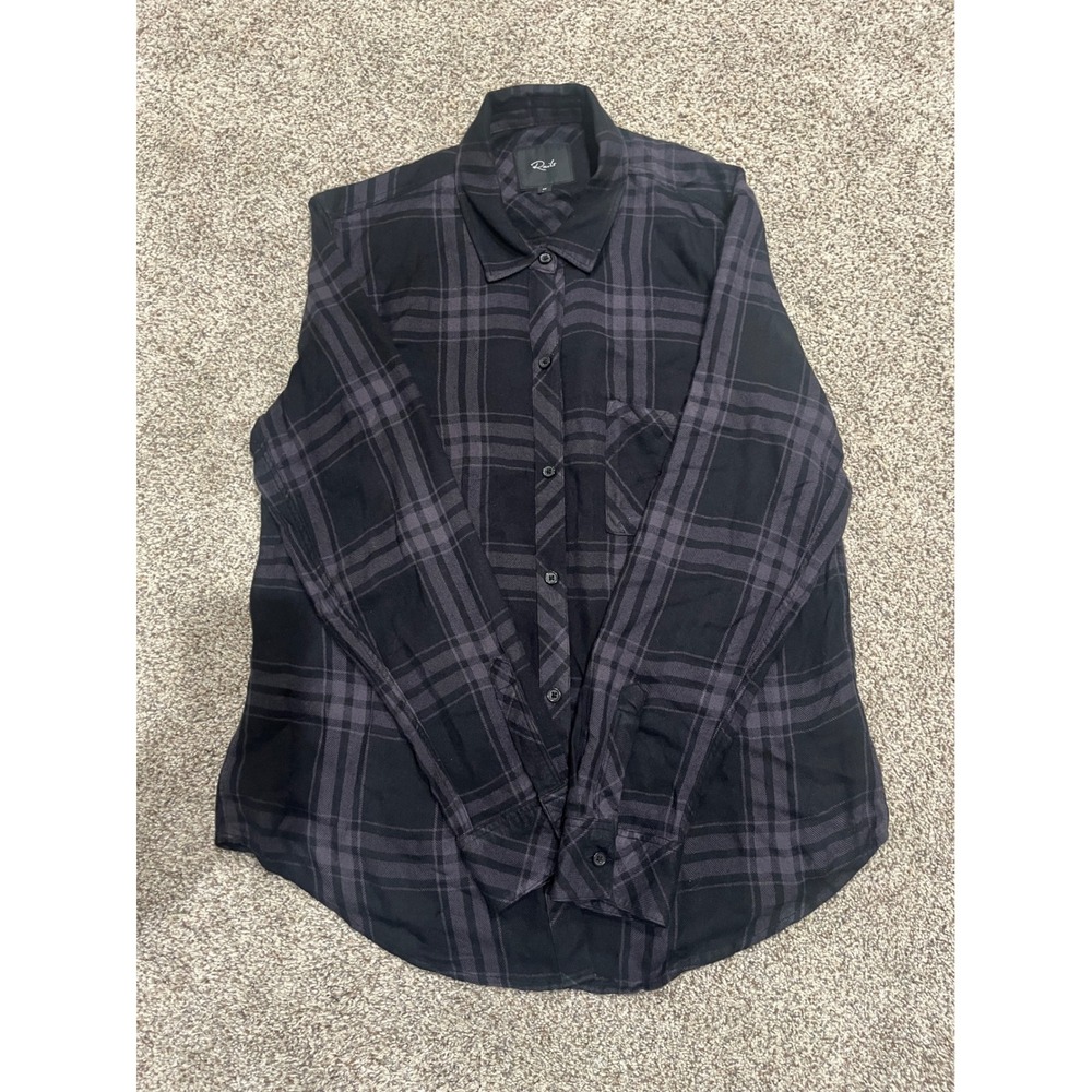 Rails Hunter Plaid Button Down Shirt Onyx Ash Black Grey Rayon Medium
